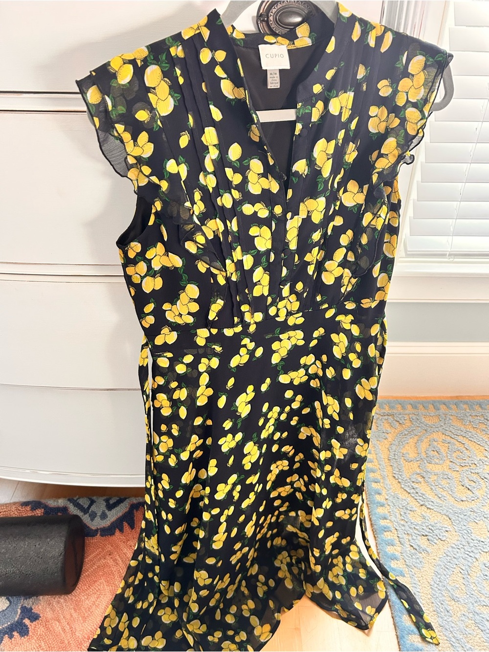 Cupio Black Dress with Yellow Lemon Print Midi